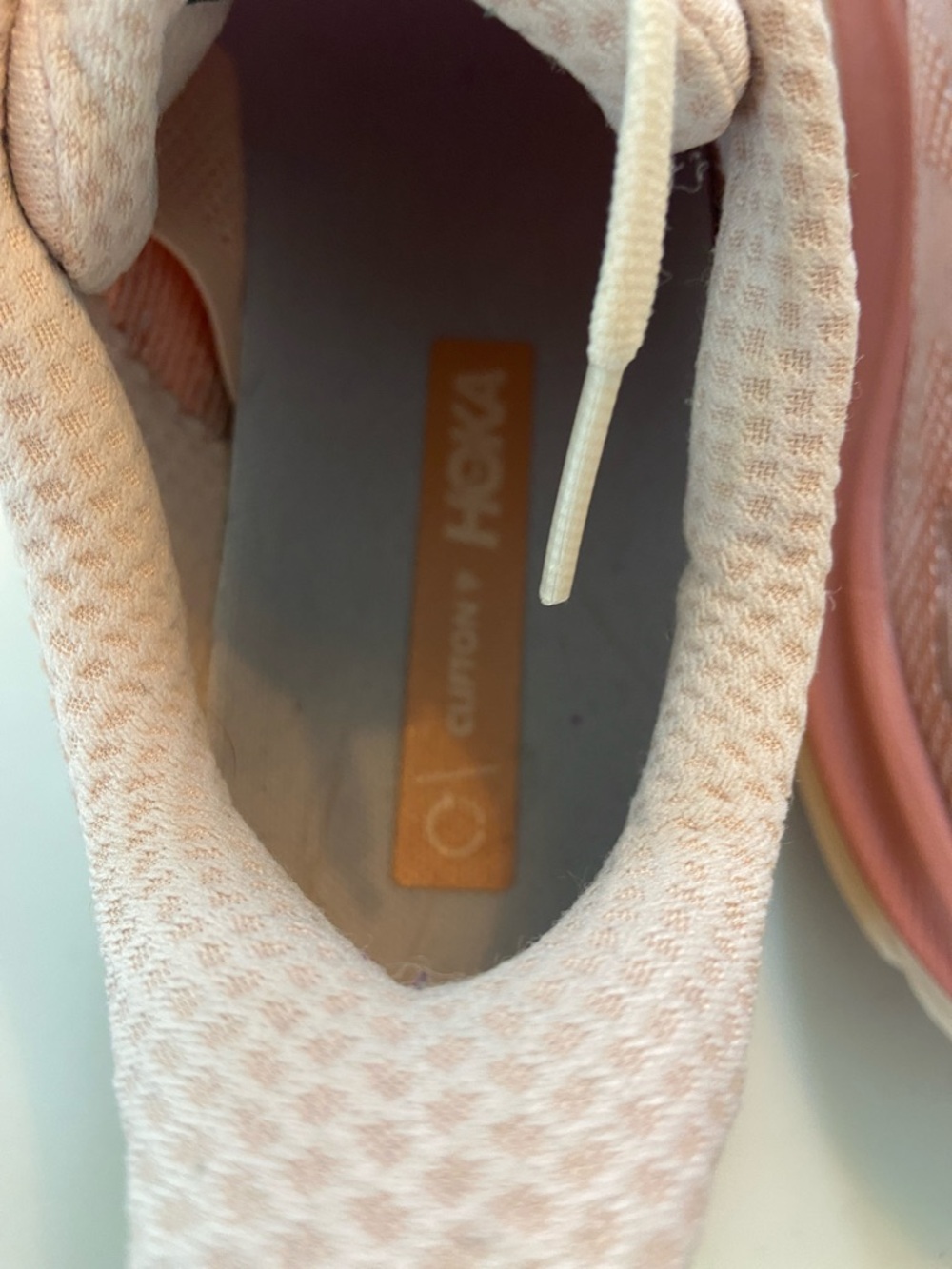Hoka Clifton Women's Athletic Shoes in Blush Pink and White - Picture 3 of 16